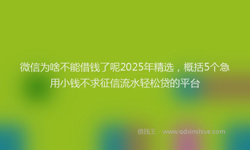 微信为啥不能借钱了呢2025年精选，概括5个急用小钱不求征信流水轻松贷的平台