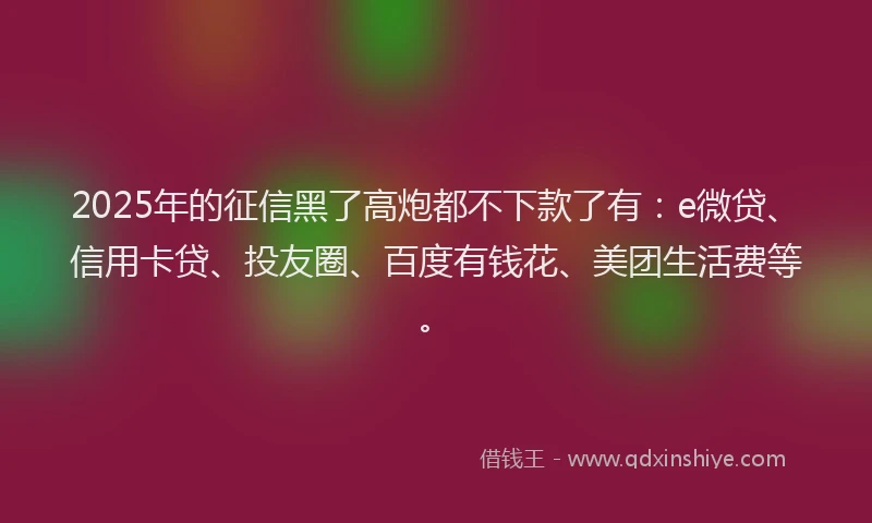 2025年的征信黑了高炮都不下款了有：e微贷、信用卡贷、投友圈、百度有钱花、美团生活费等。