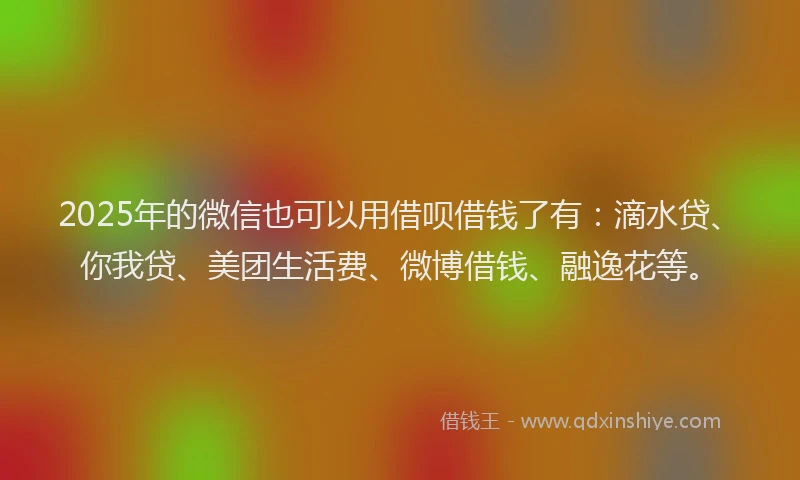 2025年的微信也可以用借呗借钱了有：滴水贷、你我贷、美团生活费、微博借钱、融逸花等。