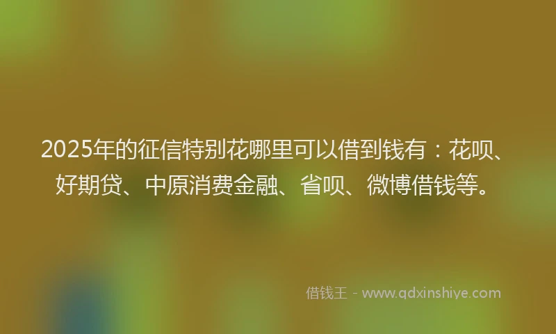 2025年的征信特别花哪里可以借到钱有：花呗、好期贷、中原消费金融、省呗、微博借钱等。
