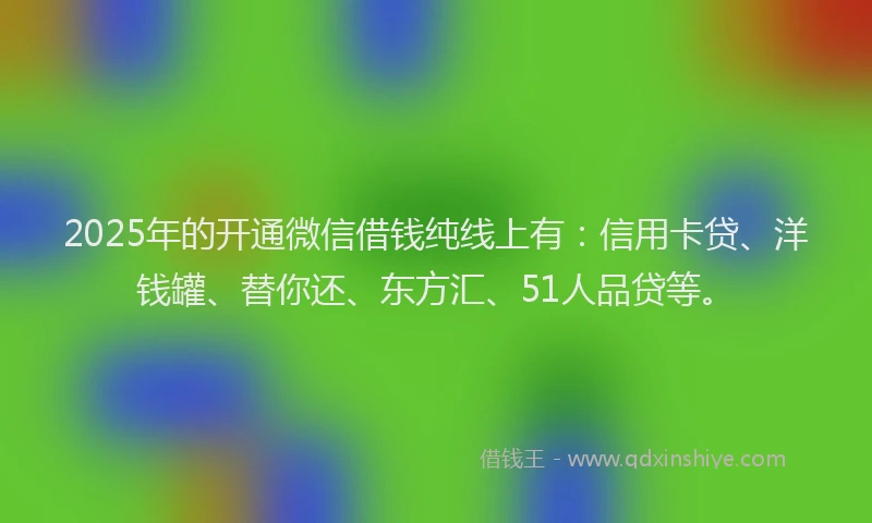 2025年的开通微信借钱纯线上有：信用卡贷、洋钱罐、替你还、东方汇、51人品贷等。