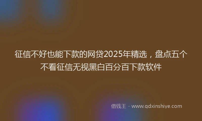 征信不好也能下款的网贷2025年精选，盘点五个不看征信无视黑白百分百下款软件
