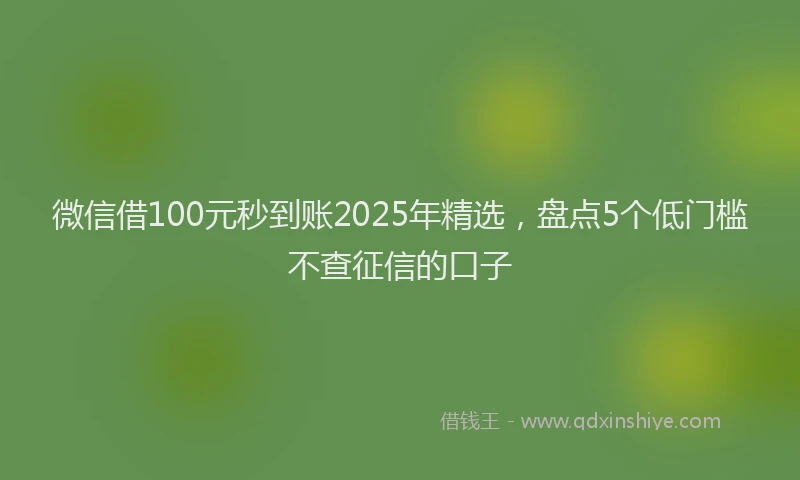 微信借100元秒到账2025年精选，盘点5个低门槛不查征信的口子