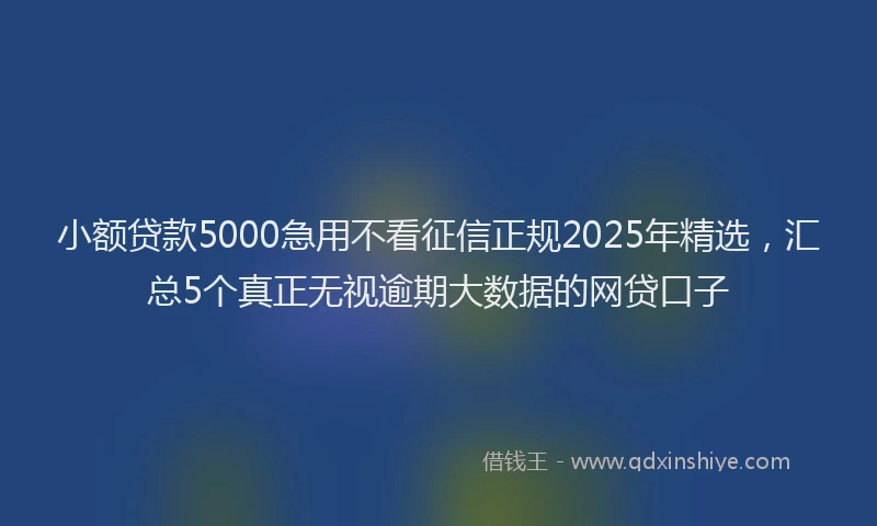小额贷款5000急用不看征信正规2025年精选，汇总5个真正无视逾期大数据的网贷口子