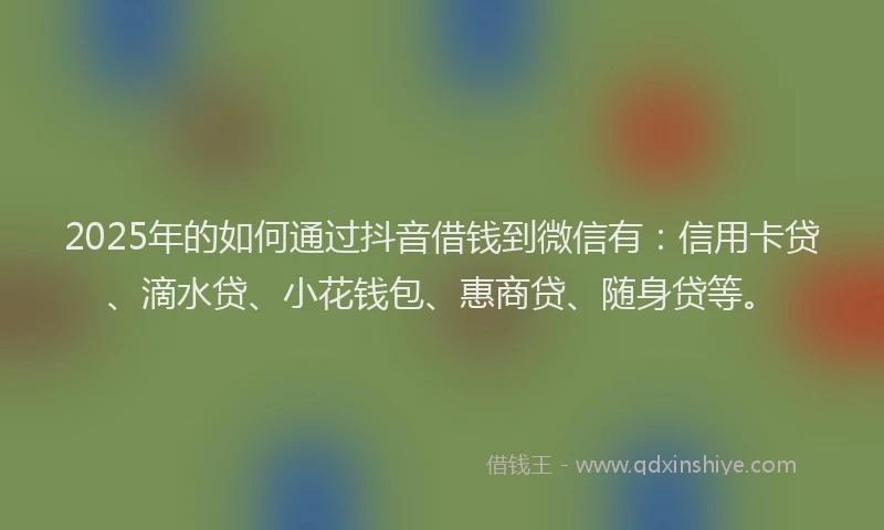2025年的如何通过抖音借钱到微信有：信用卡贷、滴水贷、小花钱包、惠商贷、随身贷等。