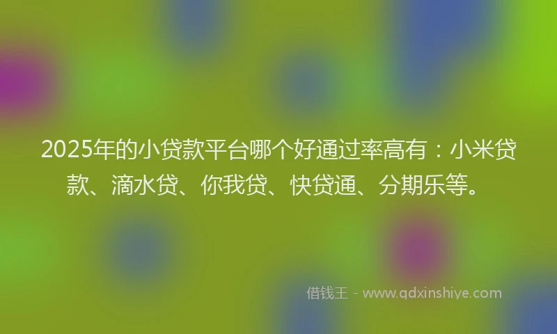 2025年的小贷款平台哪个好通过率高有：小米贷款、滴水贷、你我贷、快贷通、分期乐等。