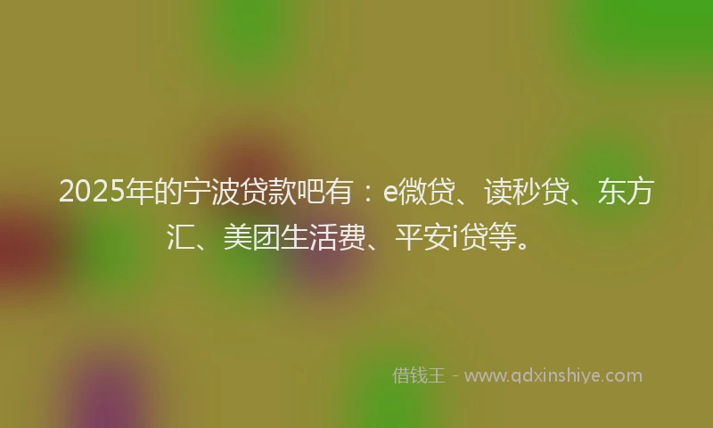 2025年的宁波贷款吧有：e微贷、读秒贷、东方汇、美团生活费、平安i贷等。
