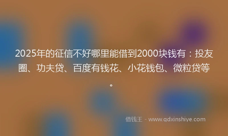 2025年的征信不好哪里能借到2000块钱有：投友圈、功夫贷、百度有钱花、小花钱包、微粒贷等。