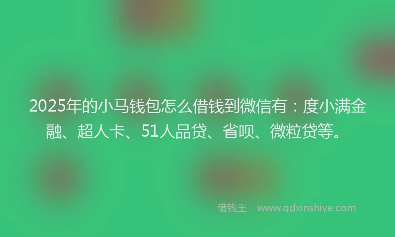 2025年的小马钱包怎么借钱到微信有：度小满金融、超人卡、51人品贷、省呗、微粒贷等。