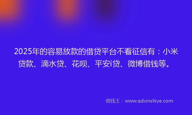 2025年的容易放款的借贷平台不看征信有：小米贷款、滴水贷、花呗、平安i贷、微博借钱等。