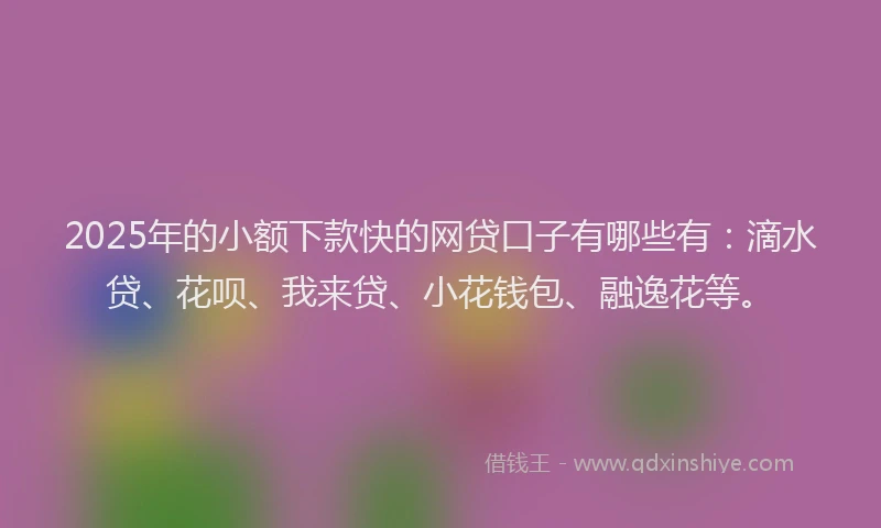 2025年的小额下款快的网贷口子有哪些有：滴水贷、花呗、我来贷、小花钱包、融逸花等。