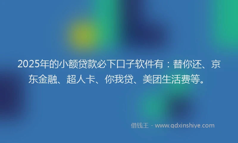 2025年的小额贷款必下口子软件有：替你还、京东金融、超人卡、你我贷、美团生活费等。