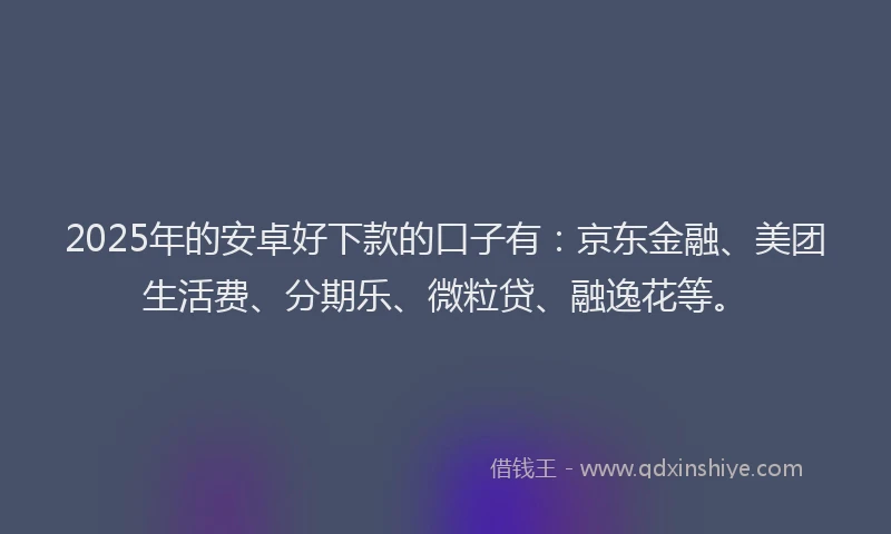2025年的安卓好下款的口子有：京东金融、美团生活费、分期乐、微粒贷、融逸花等。