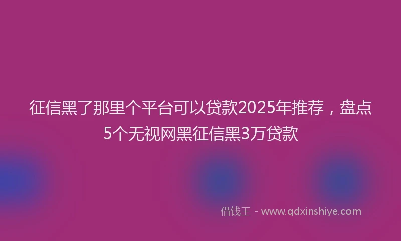 征信黑了那里个平台可以贷款2025年推荐，盘点5个无视网黑征信黑3万贷款
