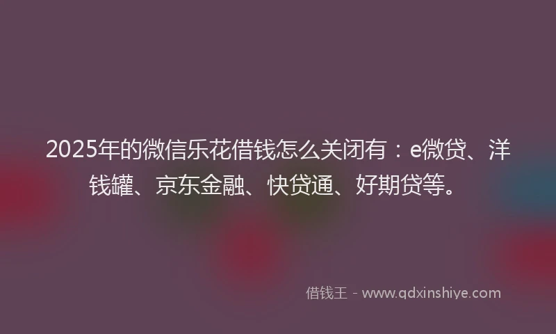2025年的微信乐花借钱怎么关闭有：e微贷、洋钱罐、京东金融、快贷通、好期贷等。