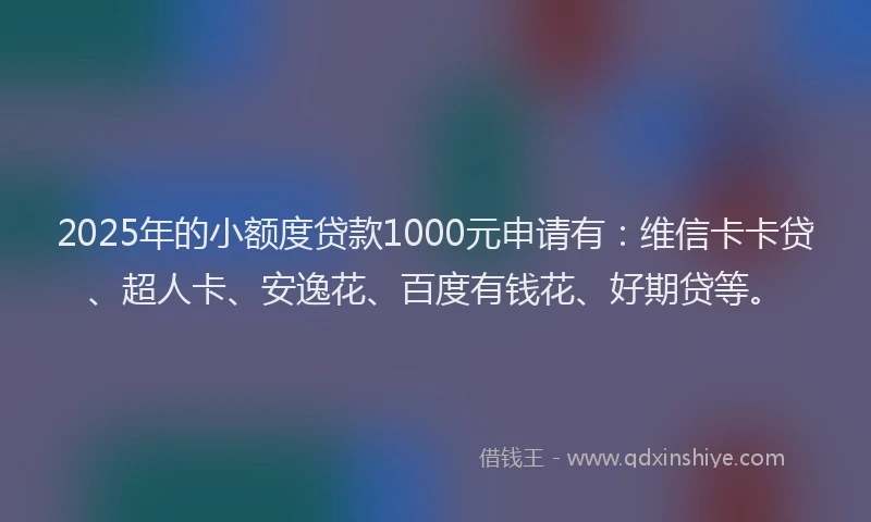 2025年的小额度贷款1000元申请有：维信卡卡贷、超人卡、安逸花、百度有钱花、好期贷等。
