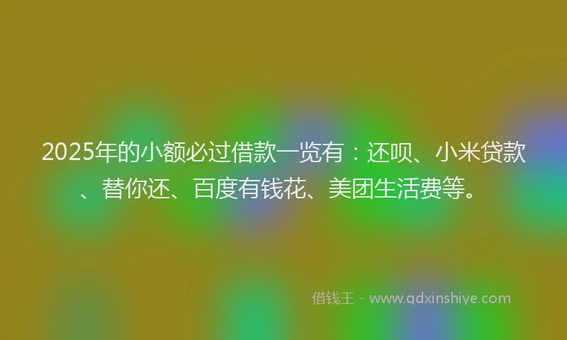 2025年的小额必过借款一览有：还呗、小米贷款、替你还、百度有钱花、美团生活费等。