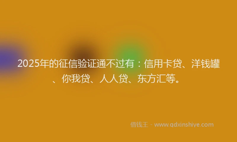 2025年的征信验证通不过有：信用卡贷、洋钱罐、你我贷、人人贷、东方汇等。