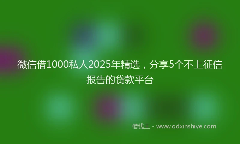 微信借1000私人2025年精选，分享5个不上征信报告的贷款平台