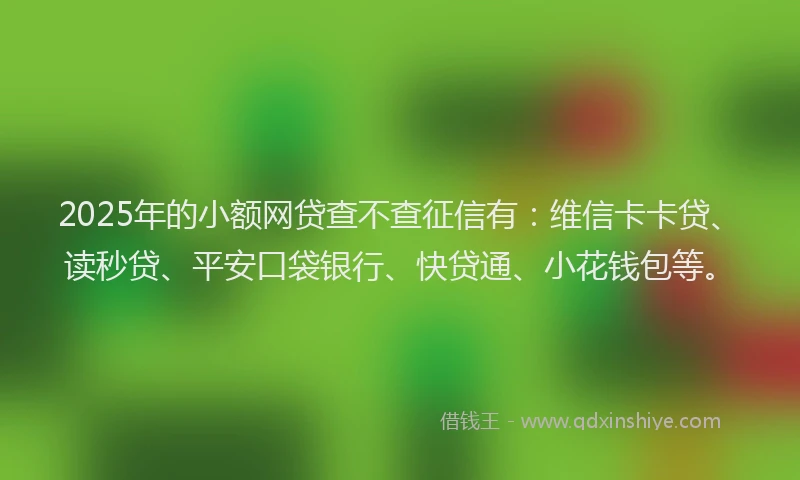 2025年的小额网贷查不查征信有：维信卡卡贷、读秒贷、平安口袋银行、快贷通、小花钱包等。