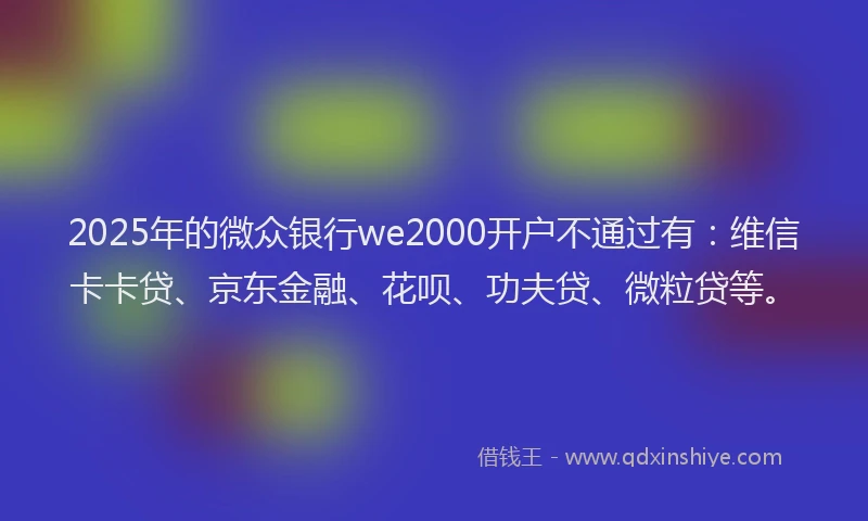 2025年的微众银行we2000开户不通过有：维信卡卡贷、京东金融、花呗、功夫贷、微粒贷等。