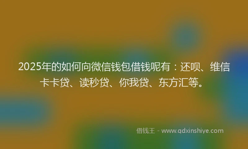 2025年的如何向微信钱包借钱呢有：还呗、维信卡卡贷、读秒贷、你我贷、东方汇等。