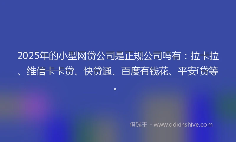 2025年的小型网贷公司是正规公司吗有：拉卡拉、维信卡卡贷、快贷通、百度有钱花、平安i贷等。