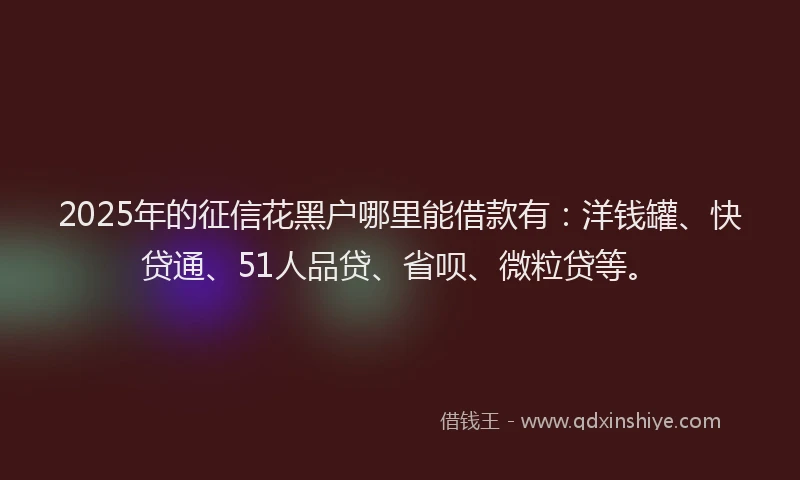 2025年的征信花黑户哪里能借款有：洋钱罐、快贷通、51人品贷、省呗、微粒贷等。
