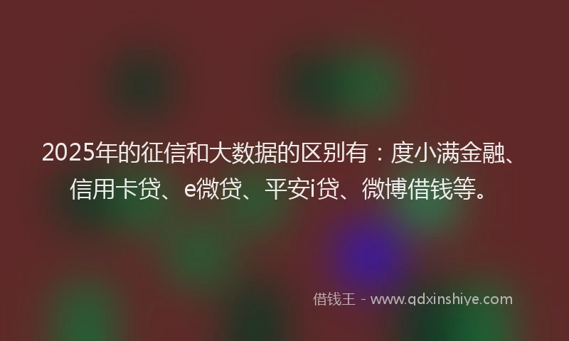 2025年的征信和大数据的区别有：度小满金融、信用卡贷、e微贷、平安i贷、微博借钱等。