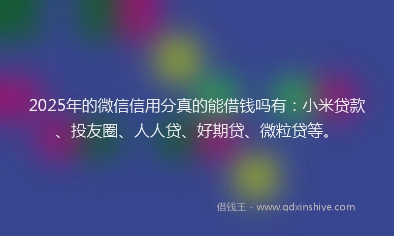 2025年的微信信用分真的能借钱吗有：小米贷款、投友圈、人人贷、好期贷、微粒贷等。
