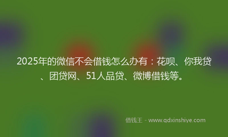 2025年的微信不会借钱怎么办有：花呗、你我贷、团贷网、51人品贷、微博借钱等。