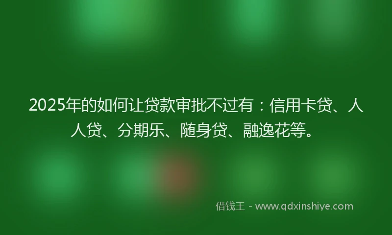 2025年的如何让贷款审批不过有：信用卡贷、人人贷、分期乐、随身贷、融逸花等。