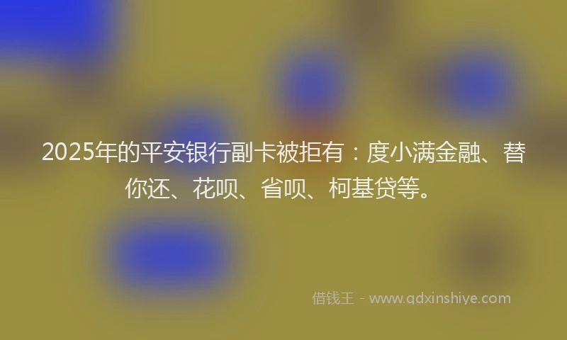 2025年的平安银行副卡被拒有：度小满金融、替你还、花呗、省呗、柯基贷等。