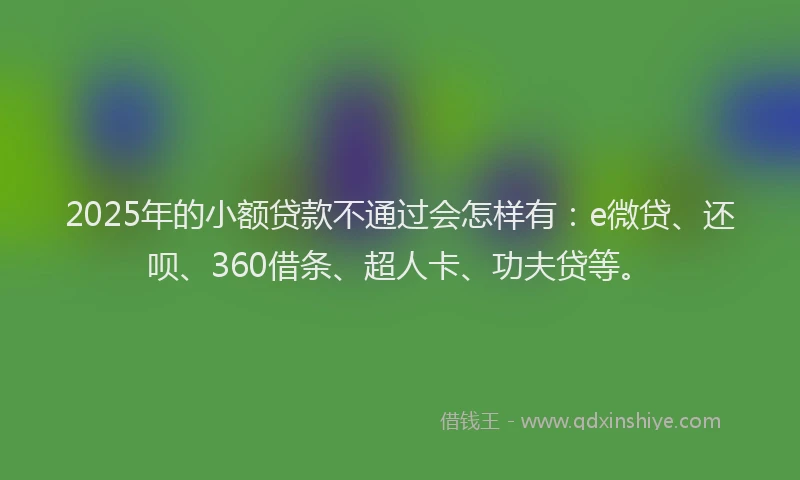 2025年的小额贷款不通过会怎样有：e微贷、还呗、360借条、超人卡、功夫贷等。
