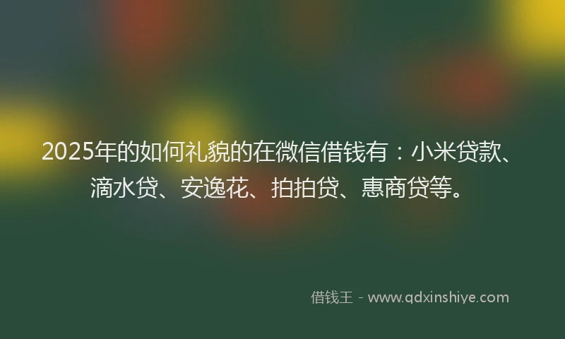 2025年的如何礼貌的在微信借钱有：小米贷款、滴水贷、安逸花、拍拍贷、惠商贷等。