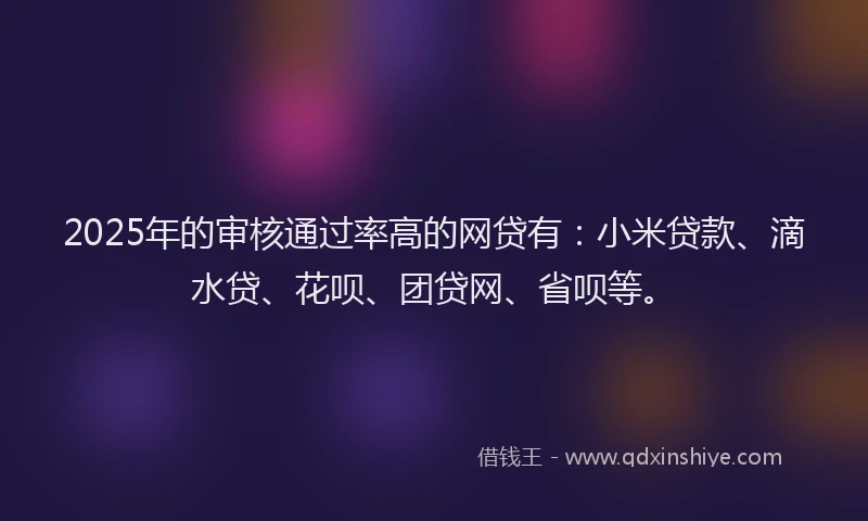 2025年的审核通过率高的网贷有：小米贷款、滴水贷、花呗、团贷网、省呗等。