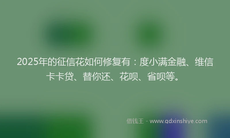 2025年的征信花如何修复有：度小满金融、维信卡卡贷、替你还、花呗、省呗等。