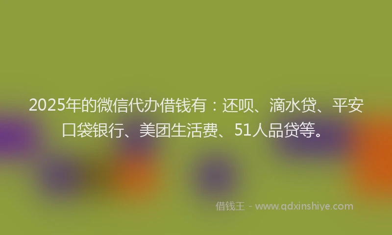 2025年的微信代办借钱有：还呗、滴水贷、平安口袋银行、美团生活费、51人品贷等。