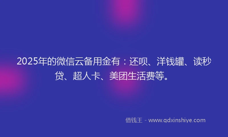 2025年的微信云备用金有：还呗、洋钱罐、读秒贷、超人卡、美团生活费等。