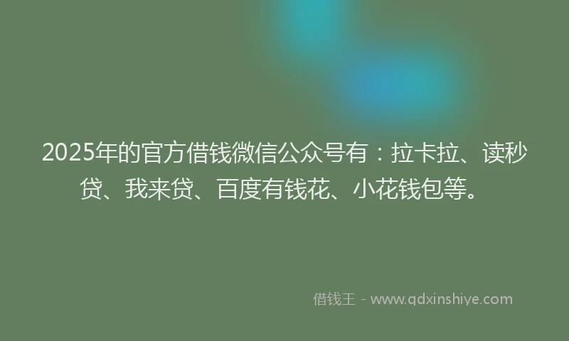 2025年的官方借钱微信公众号有：拉卡拉、读秒贷、我来贷、百度有钱花、小花钱包等。