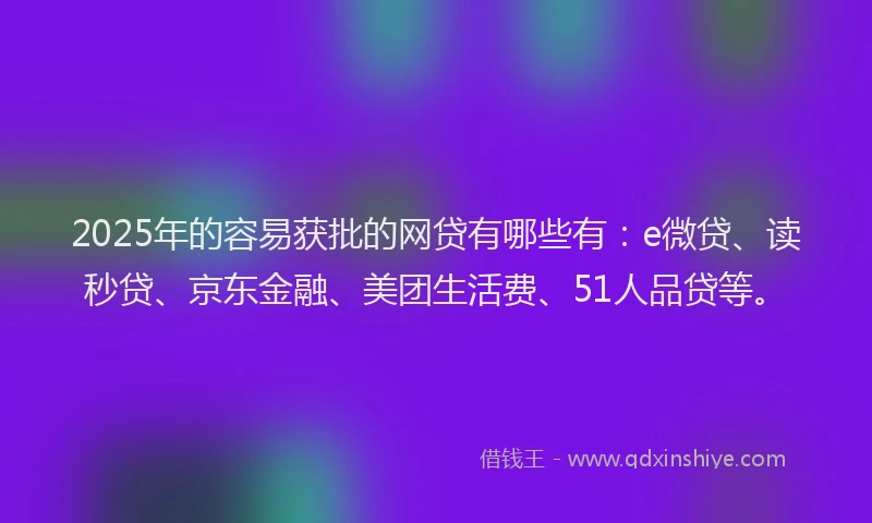 2025年的容易获批的网贷有哪些有：e微贷、读秒贷、京东金融、美团生活费、51人品贷等。