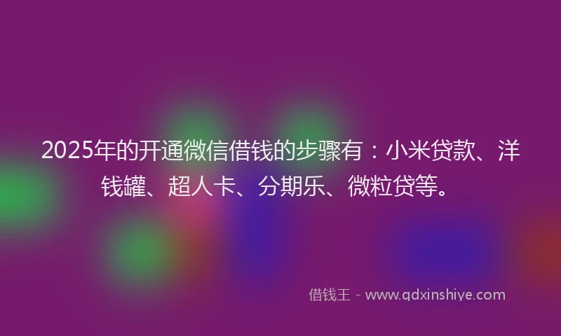 2025年的开通微信借钱的步骤有：小米贷款、洋钱罐、超人卡、分期乐、微粒贷等。