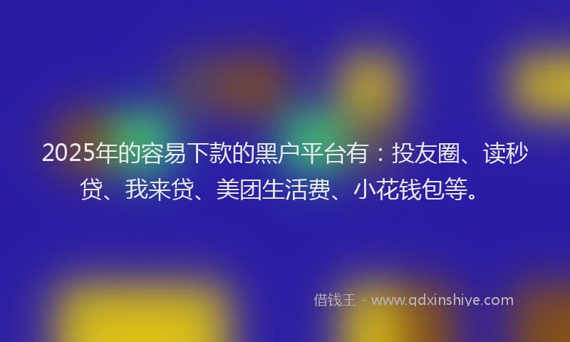 2025年的容易下款的黑户平台有：投友圈、读秒贷、我来贷、美团生活费、小花钱包等。