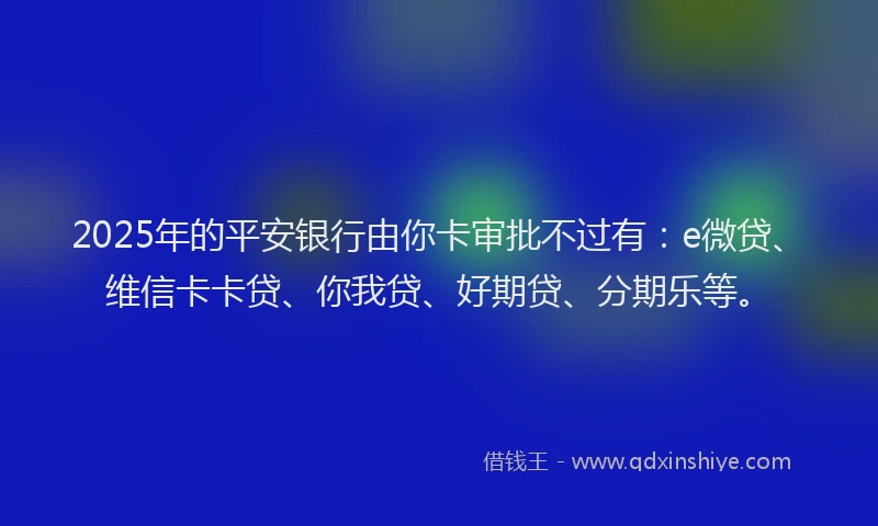 2025年的平安银行由你卡审批不过有：e微贷、维信卡卡贷、你我贷、好期贷、分期乐等。