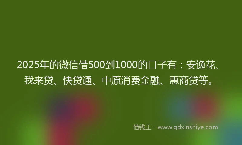 2025年的微信借500到1000的口子有：安逸花、我来贷、快贷通、中原消费金融、惠商贷等。