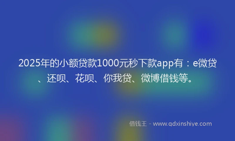 2025年的小额贷款1000元秒下款app有：e微贷、还呗、花呗、你我贷、微博借钱等。