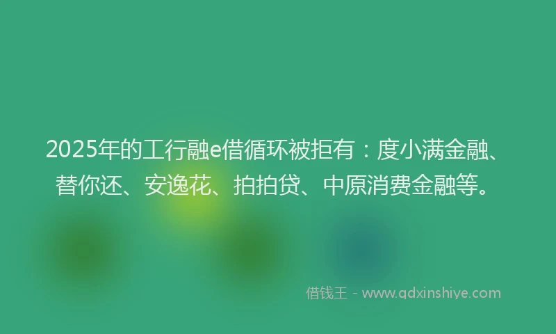 2025年的工行融e借循环被拒有：度小满金融、替你还、安逸花、拍拍贷、中原消费金融等。