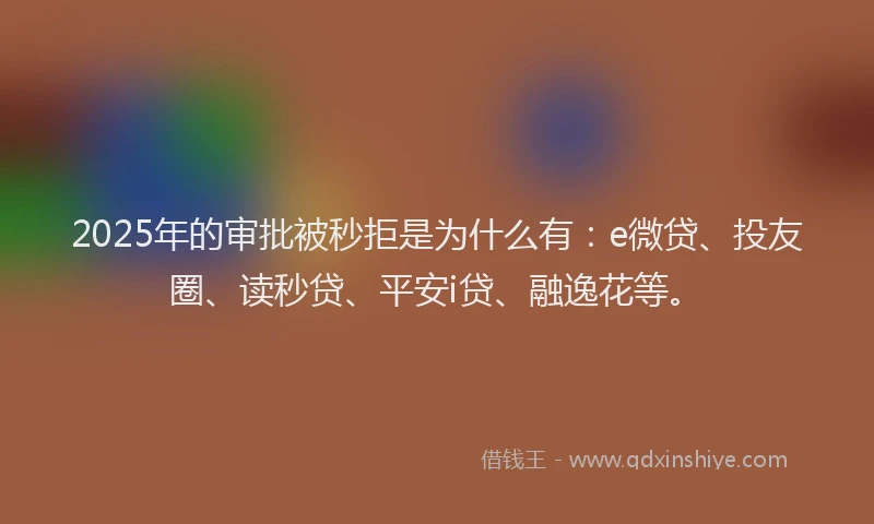 2025年的审批被秒拒是为什么有：e微贷、投友圈、读秒贷、平安i贷、融逸花等。