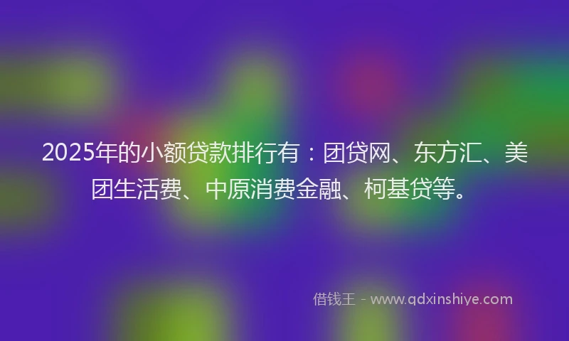 2025年的小额贷款排行有：团贷网、东方汇、美团生活费、中原消费金融、柯基贷等。