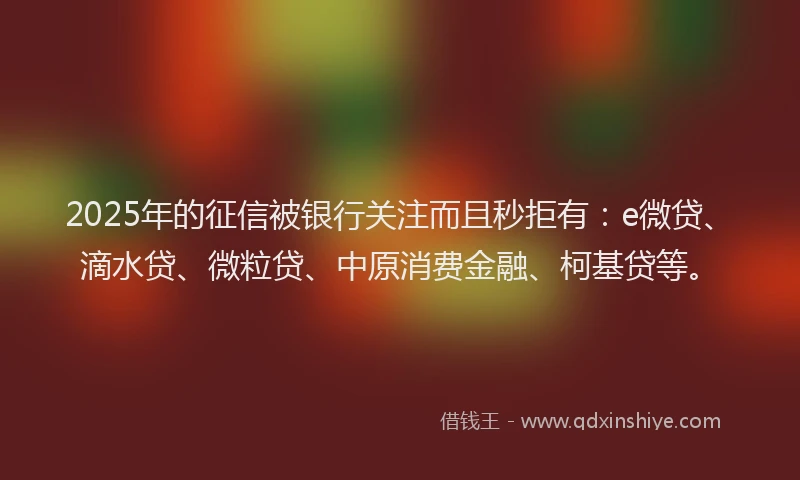 2025年的征信被银行关注而且秒拒有：e微贷、滴水贷、微粒贷、中原消费金融、柯基贷等。